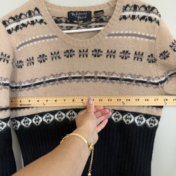 Vintage Reference Point Lambswool Angora Sweater Womans Sz L Fair Isle Tan Black - Picture 8 of 10